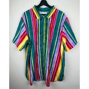 A Personal Touch Top Womens Size 2X Colorful Short Sleeve Striped Artsy Hippie